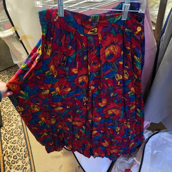 Vintage CAUS Floral Pleated Midi Skirt - Size 14 - Picture 1 of 2